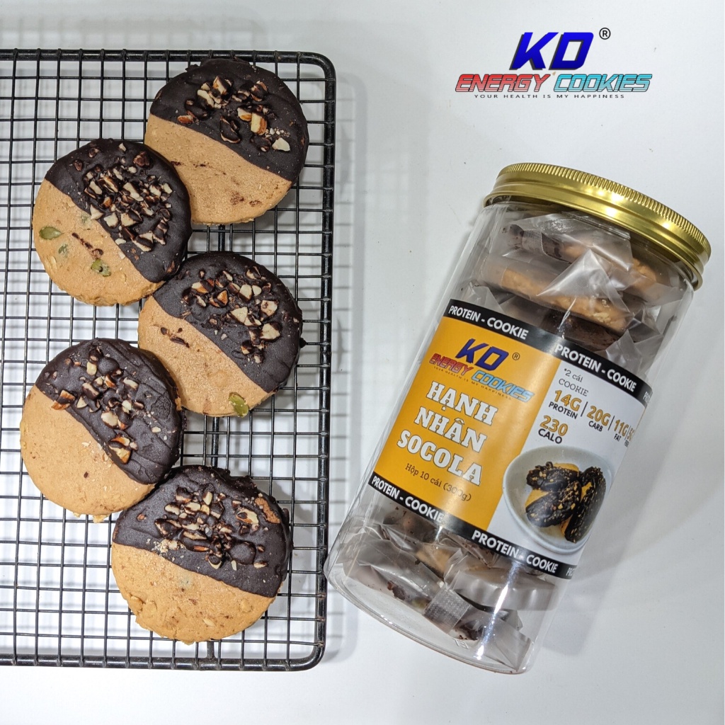 Bánh cookies protein, bánh quy ăn kiêng KD Shop vị yến mạch chocolate hộp 10 bánh