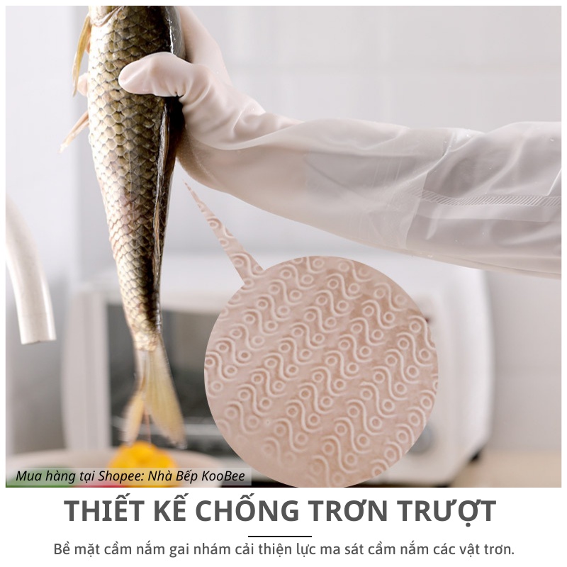 Găng Tay Rửa Bát Cao Su Dài KOOBEE – Lót Bông Nỉ, Siêu Dai Không Mùi, Rửa Bát Mùa Lạnh Không Buốt Tay (NB38)