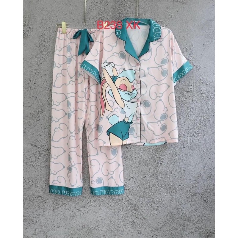 Bộ đồ Pijama lụa💖Bộ lụa tay cộc quần dài hoạ tiết mát lịm