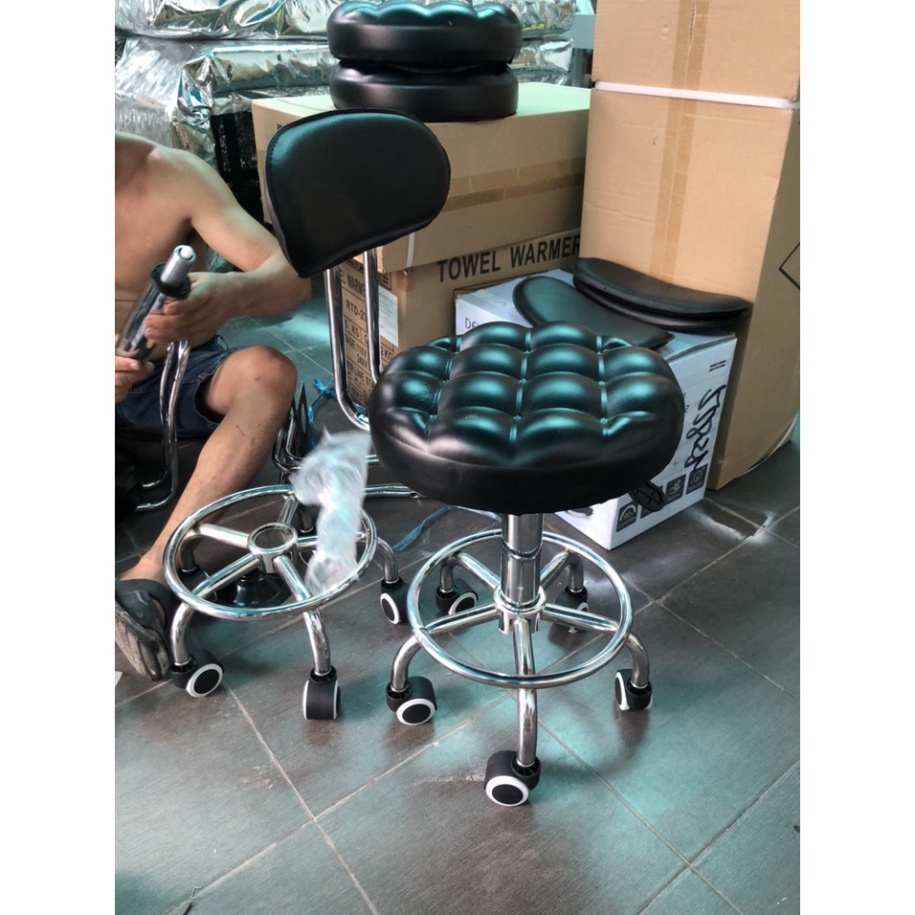 Ghế tròn xoay spa nệm da cao cấp có bánh xe – Ghế kỹ thuật viên salon, nail, spa điều chỉnh độ cao