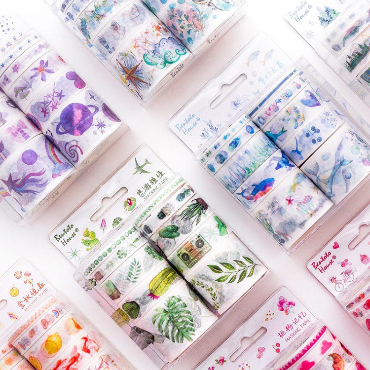 Set 10 Cuộn băng dính Băng Keo Washi Tape Trang Trí Planner, Bujo, Scrapbook Nhiều Chủ Đề WST127