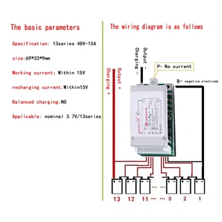 Bảng Mạch Bảo Vệ Pin Lipolymer 13S 48V 15A BMS PCB Kèm Tản Nhiệt Cho E-Bike EScooter