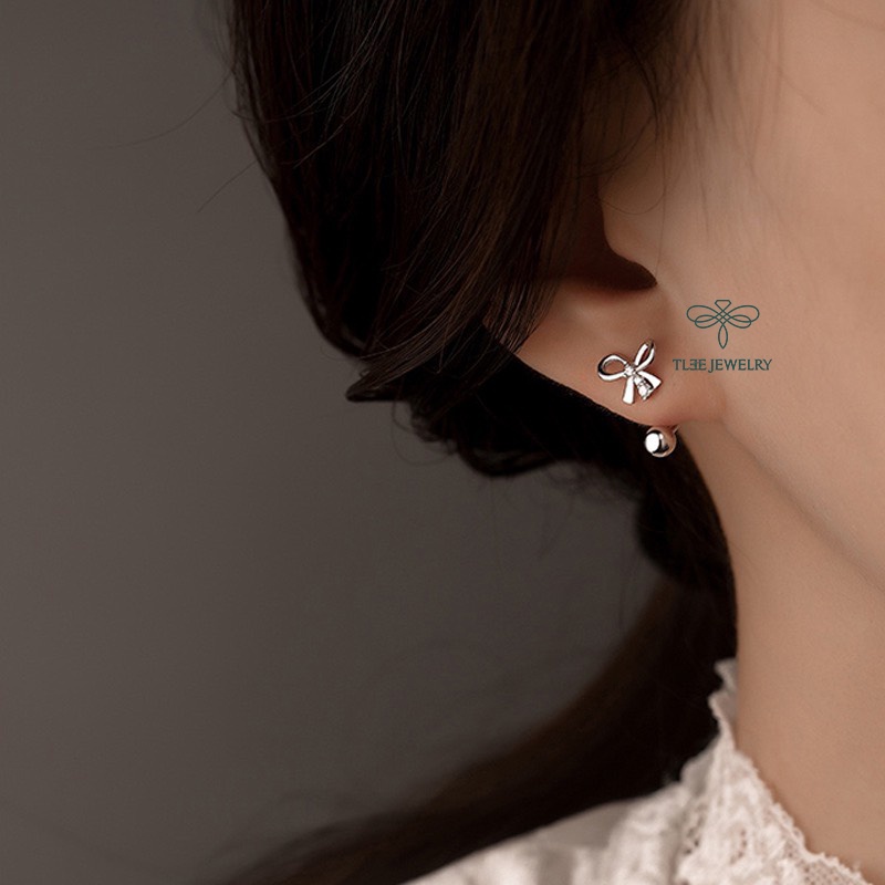 Khuyên tai bạc nữ TLEE nơ dáng cong chốt vặn nữ tính TLEE JEWELRY B0103