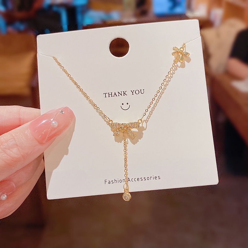 Vòng Cổ Choker Thép Titan Đính Nơ Tua Rua Phong Cách Mới