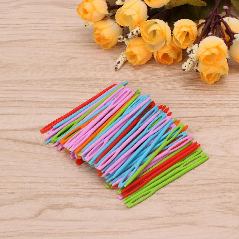 100 Chiếc Kim Khâu Bằng Nhựa 7Cm Đầy Màu Sắc Cho Trẻ Em