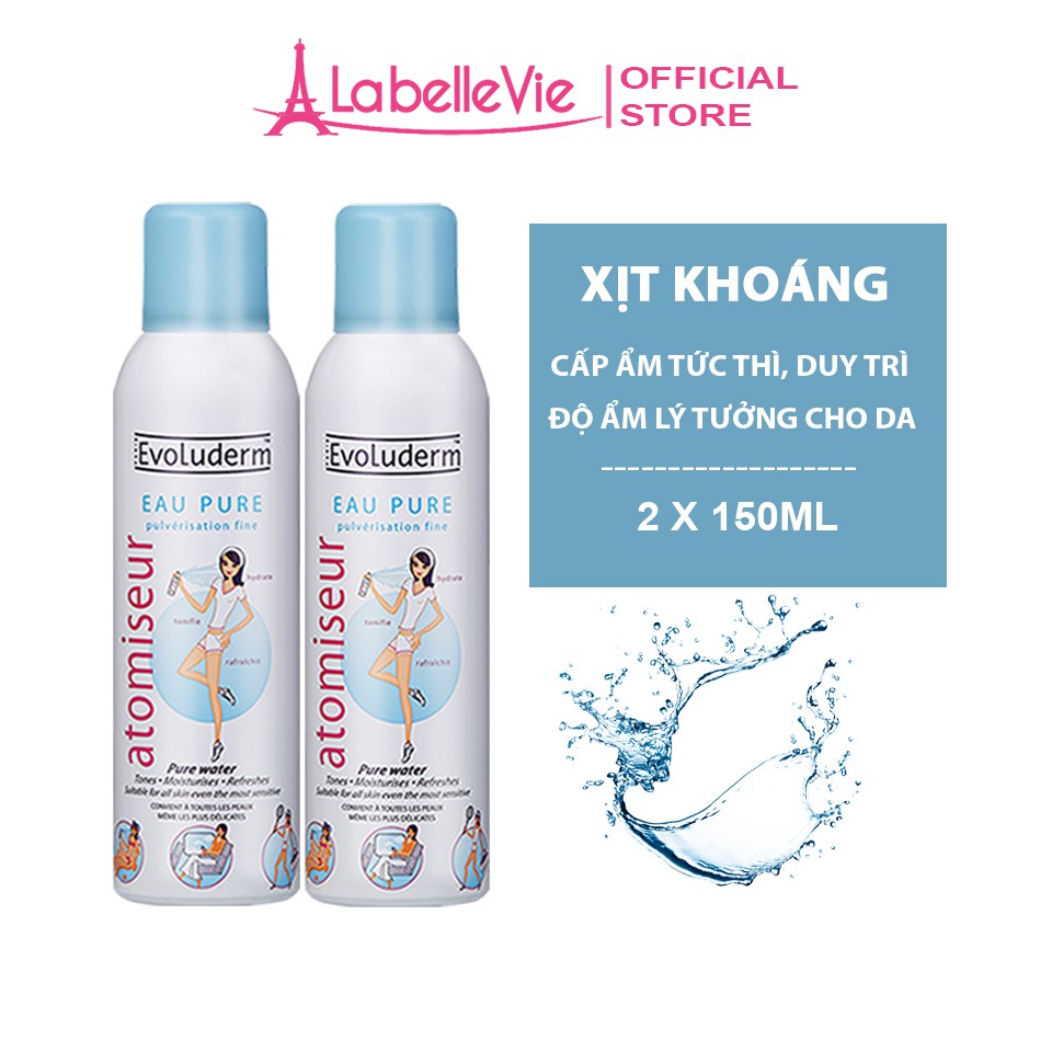 Ảnh Bộ 2 Nước Xịt Khoáng dưỡng ẩm, làm dịu da Evoluderm Atomiseur Eau Pure 150ml/chai 1