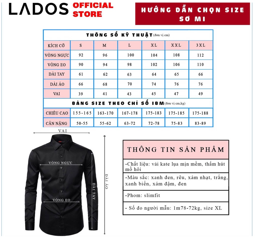 Mô tả Áo sơ mi nam dài tay LADOS - 4779 ,Chất vải ít nhăn, mềm mịn - 5
