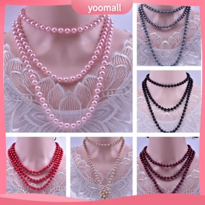 Yoomall Vòng cổ Ngọc Trai Nhân Tạo Dài Quyến Rũ Có Mặt Kính Và Chùm Lông Vũ Cho Kỷ Niệm