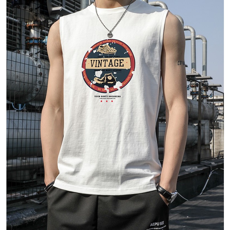 Áo ba lỗ tanktop nam HappyFamily chất thun cotton cao cấp thoáng mát mềm mịn, in hình Vintage trẻ trung