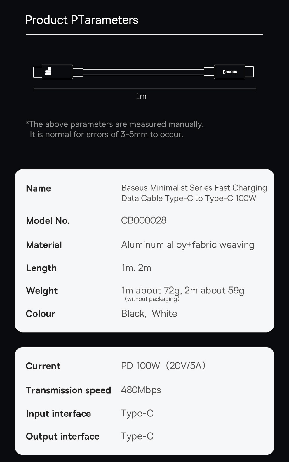 Cáp sạc nhanh BASEUS PD 100W USB-C sang Type-c thích hợp cho Phone 15 Xiaomi Samsung MacBook iPad – ảnh mô tả chi tiết 11