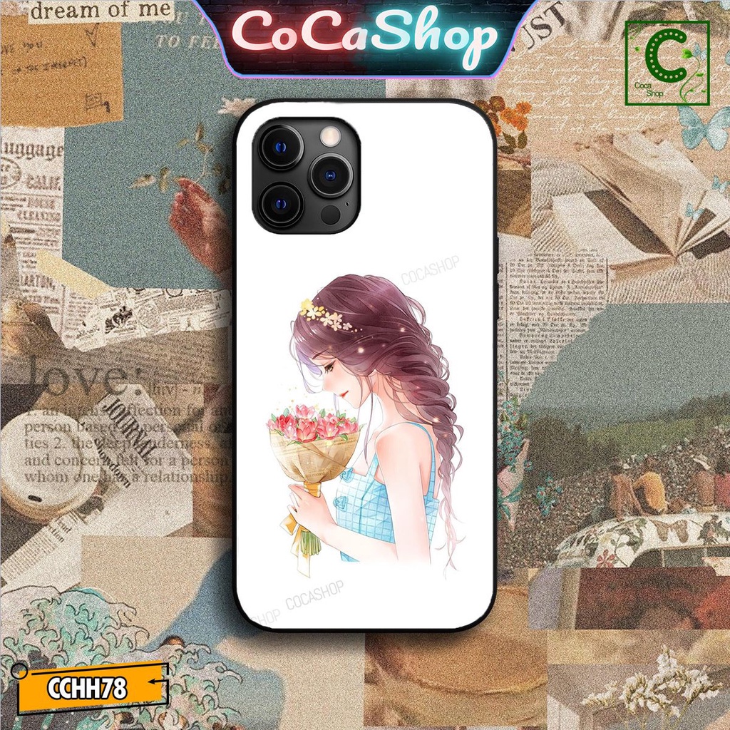 Ốp lưng iphone mặt kính mặt sáng bóng in hình cực đẹp, siêu bền - Cô gái đang tận hưởng hương sắc đóa hoa hồng