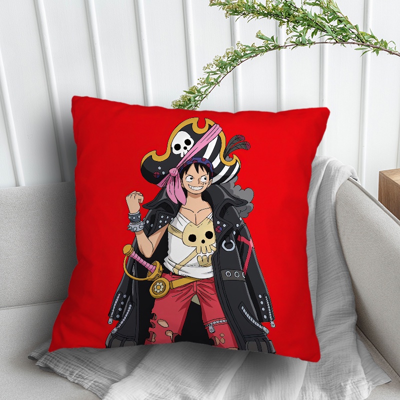 Uta & Monkey D. Vỏ Gối Polyester Một Mặt Màu Đỏ In Hình Luffy One Piece Trang Trí Nhà Cửa / Xe Hơi / Sofa (Không Kèm Lõi)