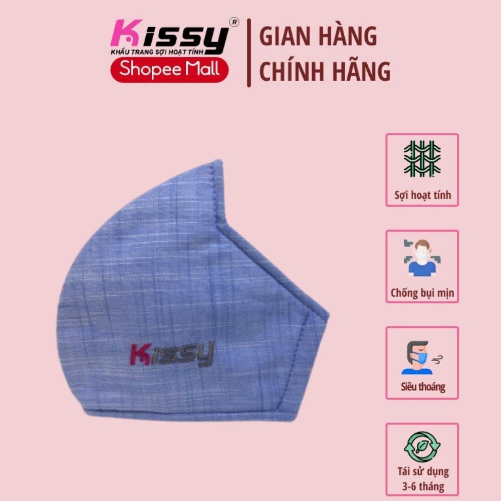 Ảnh Khẩu Trang Vải Kissy 3D Người Lớn Xanh Kẻ Nhạt Vải Cotton Sợi Hoạt Tính Chống Tia UV Ngăn Bụi Mịn PM 2.5 1