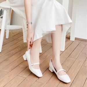 Giày Mery Jane Nữ 3 Phân Mũi Vuông, Guốc Cao Gót Đế Vuông 3cm Da Mềm Annmodels_1004QNTXM