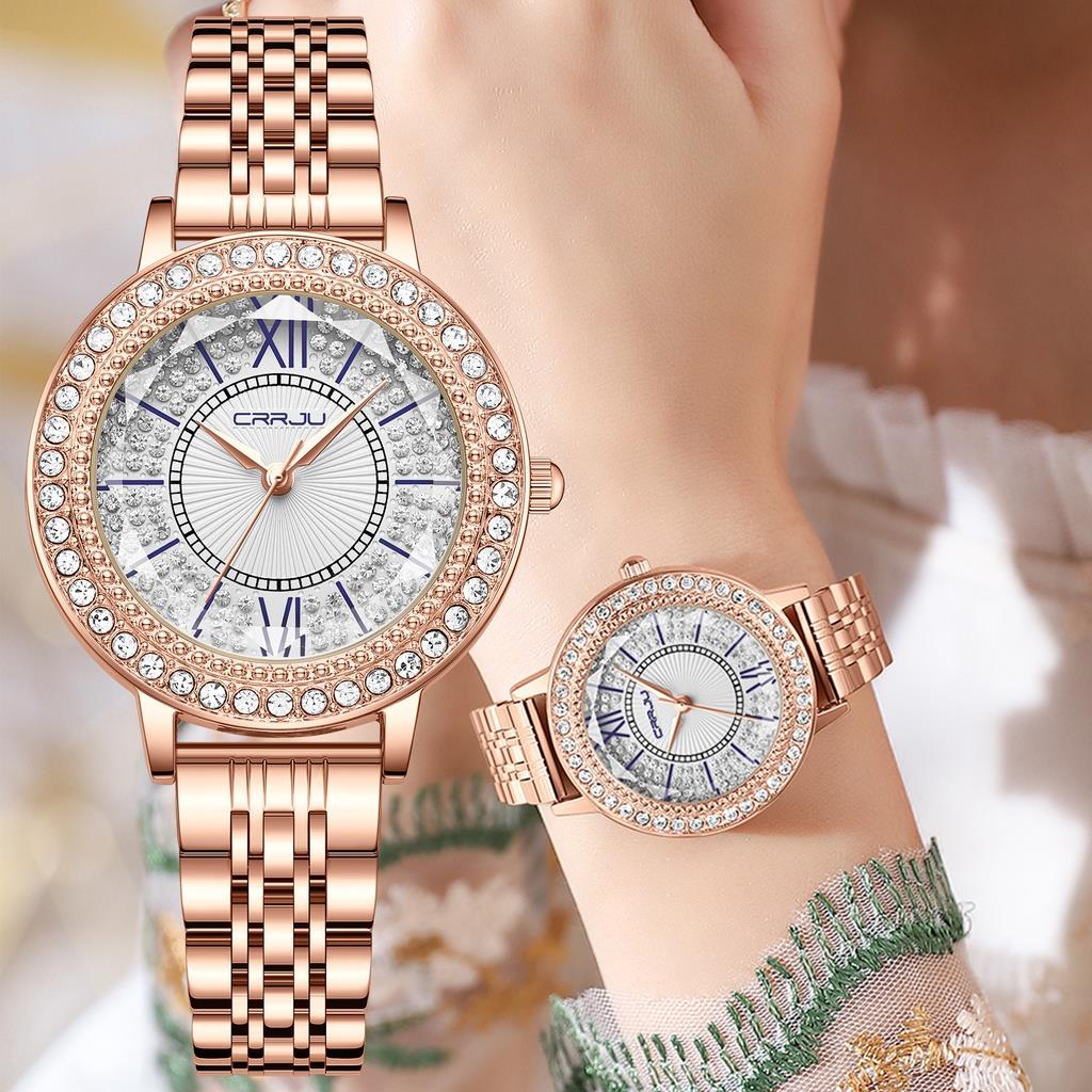 Đồng hồ CRRJU 5001X dây đeo bằng thép không gỉ chống thấm nước phong cách kinh doanh thời trang sang trọng cho nữ