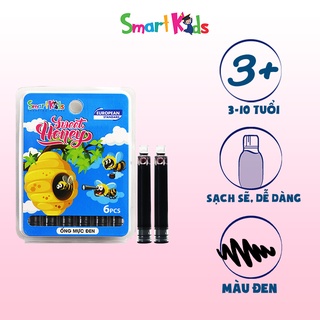 Ống mực smartkids mực đen SK-FI2002BL (6 ống/vỉ), dành cho học sinh cấp 1, mực chảy đều, thấm nhanh, không lem mực