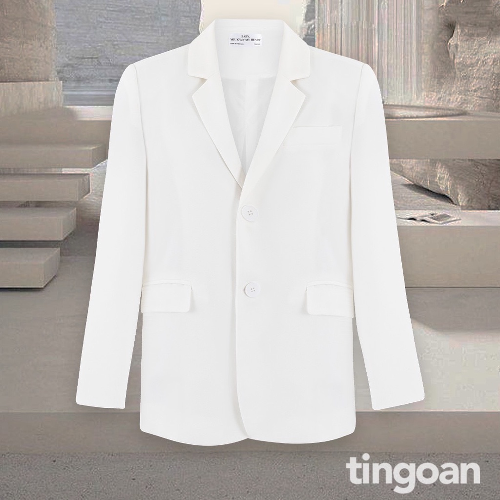 Áo khoác TINGOAN blazer dáng suông 2 cúc trắng YOU KNOW ME BLAZER/WH