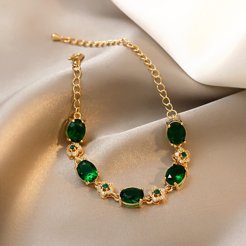 Ảnh Vòng Tay Mạ Điện Đính Đá Zircon Màu Cam / Xanh Lá Thời Trang Hàn Quốc Cho Nữ 4