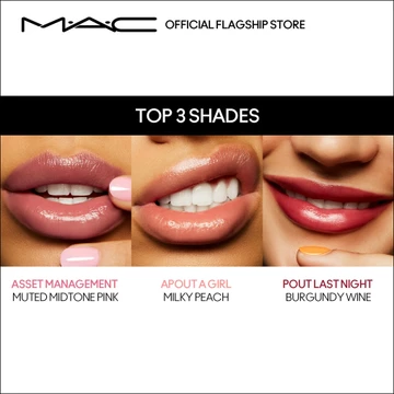 Son Bóng MAC Powerglass Plumping Lip Gloss Asset Management Màu Hồng Nâu Pout Last Night Màu Đỏ Rượu Vang