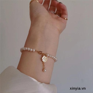 🌺xinyia🌺Vòng tay may mắn đính hạt ngọc trai phong cách Trung Hoa cổ điển cho nữ