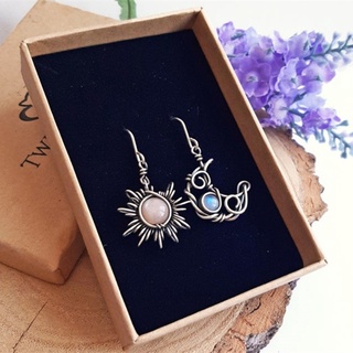 Kra Boho Cho Celestial Moonstone Tòn Ten Thả Bông Tai Cổ Bạc Cho Mặt Trời Và Mặt Trăng Móc Bông Tai Trang Sức Thời Trang Cha