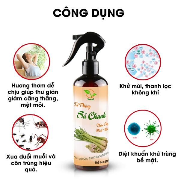 Ảnh Xịt phòng Sả chanh chai 300ml TAMAS, được chiết xuất từ tinh dầu thiên nhiên, an toàn, thơm phòng, khử mùi, kháng khuẩn. 2