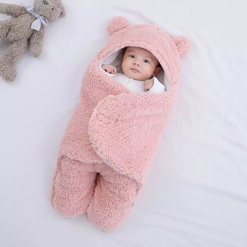 Babybabyme-Khăn quấn mềm cho bé Muslin chăn dễ thương trẻ sơ sinh túi ngủ cho bé quấn CHĂN QUẤN + Mũ