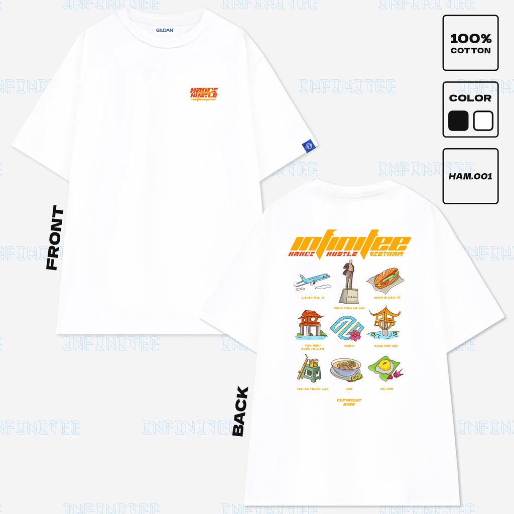 Áo Thun Unisex INFINITEE HÀ NỘI H001 100% Cotton Form Rộng