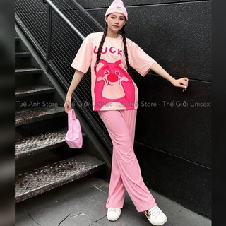 [Mẫu Mới] Set Bộ Quần Dài Ống Suông Gân Tăm Cao Cấp - Set Dài Nữ Lưng Cao Ống Rộng Phối Áo Thun 3D Phong Cách Hàn Quốc