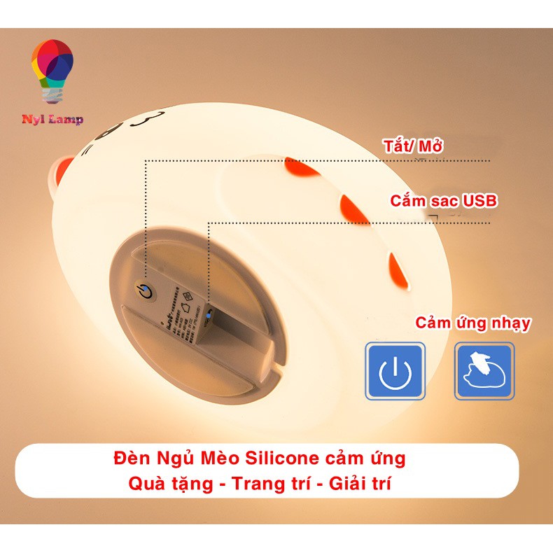 Đèn ngủ Silicone mèo tim cảm ứng, Sạc USB