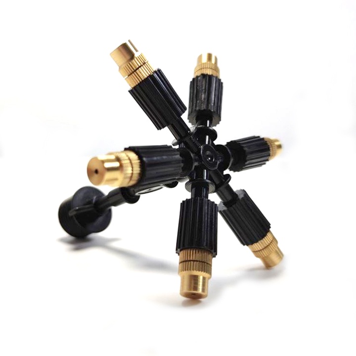 Béc phun sương 6 hướng đầu đồng kèm đầu nối ren ngoài 21mm
