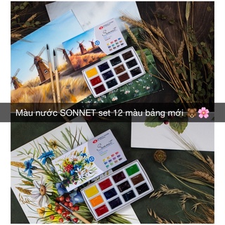 Màu Nước Nga Hãng NEVAKAYA PALITRA - Màu nước nén SONNET 12 màu set mới 🌻 Bảng màu phong cảnh và Bảng màu vẽ hoa