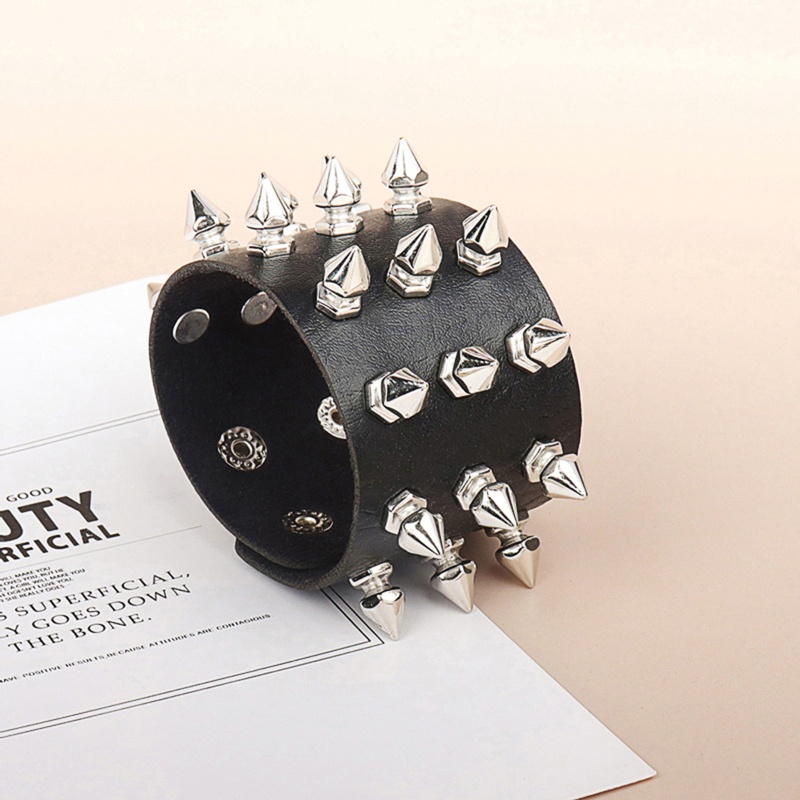 Vòng Đeo Tay Bằng Da Có Gai Nhọn Phong Cách Punk Cho Nam Và Nữ
