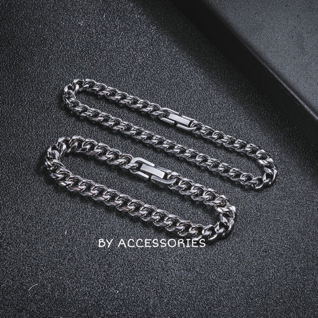 Lắc tay titan unisex xích vát bản nhỏ 6 - 8mm khoá hộp không gỉ