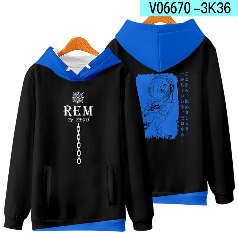 Siy7 Re Zero Rem Ram Áo Anime Dài Tay Unisex Có Mũ Trùm Đầu Áo Thường Ngày Rời Thời Trang Áo Plus Kích Thước