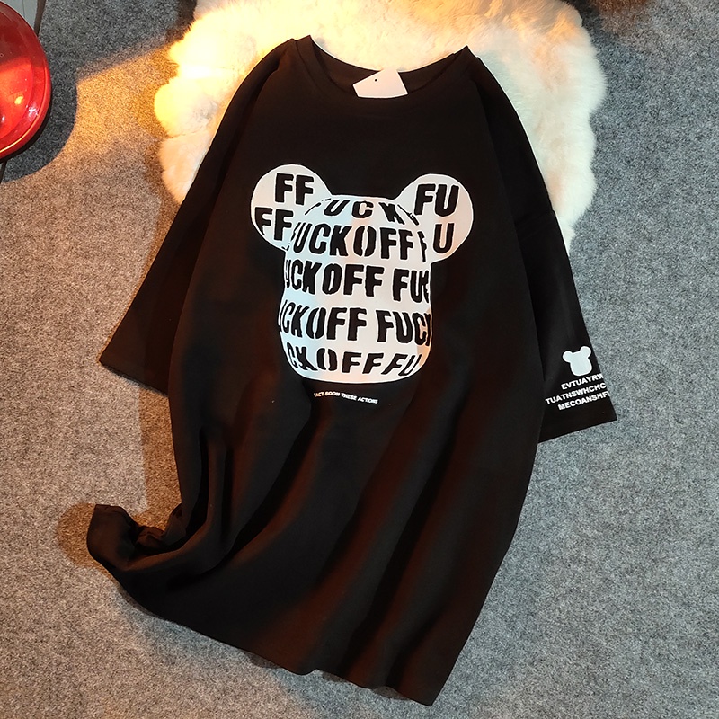 Áo Thun Nam Tay Lỡ HappyFamily Form Rộng Tay Lỡ Họa Tiết Bearbrik Fuck Off Chất vải cotton 100 cao cấp