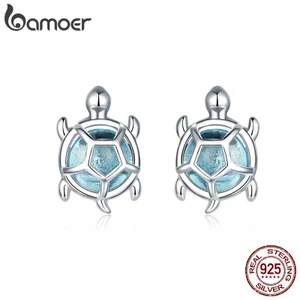 Bamoer Bông Tai bạc 925 Hình Rùa Biển Đính Đá cz bse406