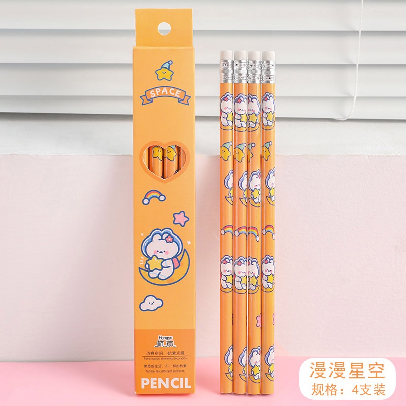 3 Hộp 4 Bút Chì Hb Gấu Và Cô Bé Không Gian