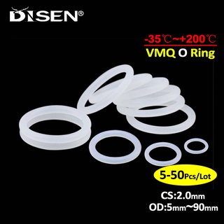 5-50 chiếc Độ dày (CS) 2mm Vòng đệm cao su trắng OD 5-80mm Cấp thực phẩm Silicone Vòng chữ O chịu nhiệt