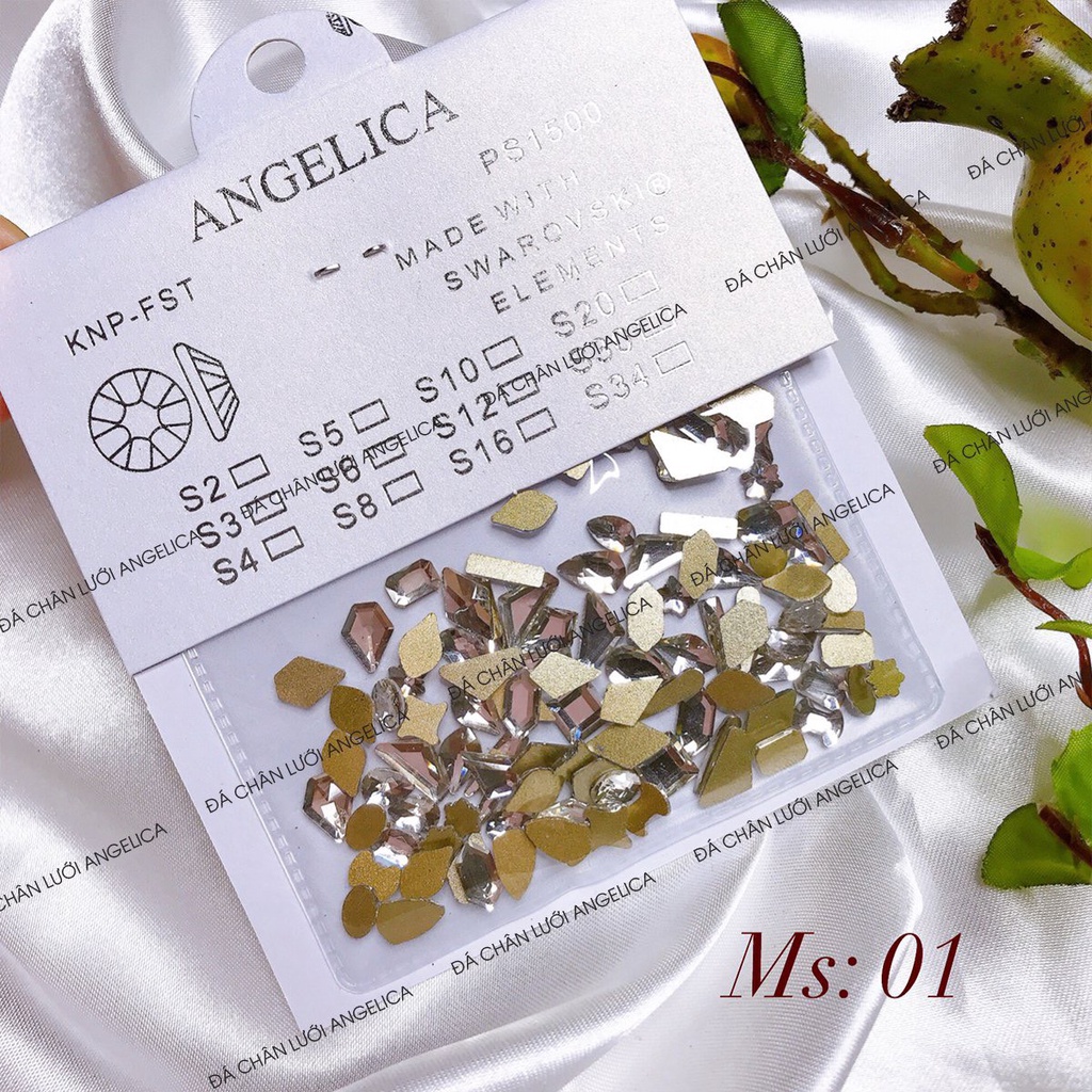 Set đá chân bằng nail vàng trà, trắng, đỏ, đen chân vàng trang trí móng ANGELICA SDM