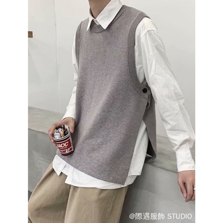Áo Len Áo Thu Đông Phong Cách Dệt Kim Áo Kaki Casual Tất Cả Trận Đấu Rời Hồng Kông Phong Cách Áo Len Áo Vest Nam Nữ Cặp Đôi Áo Vest Hợp Thời Trang Chia Kn
