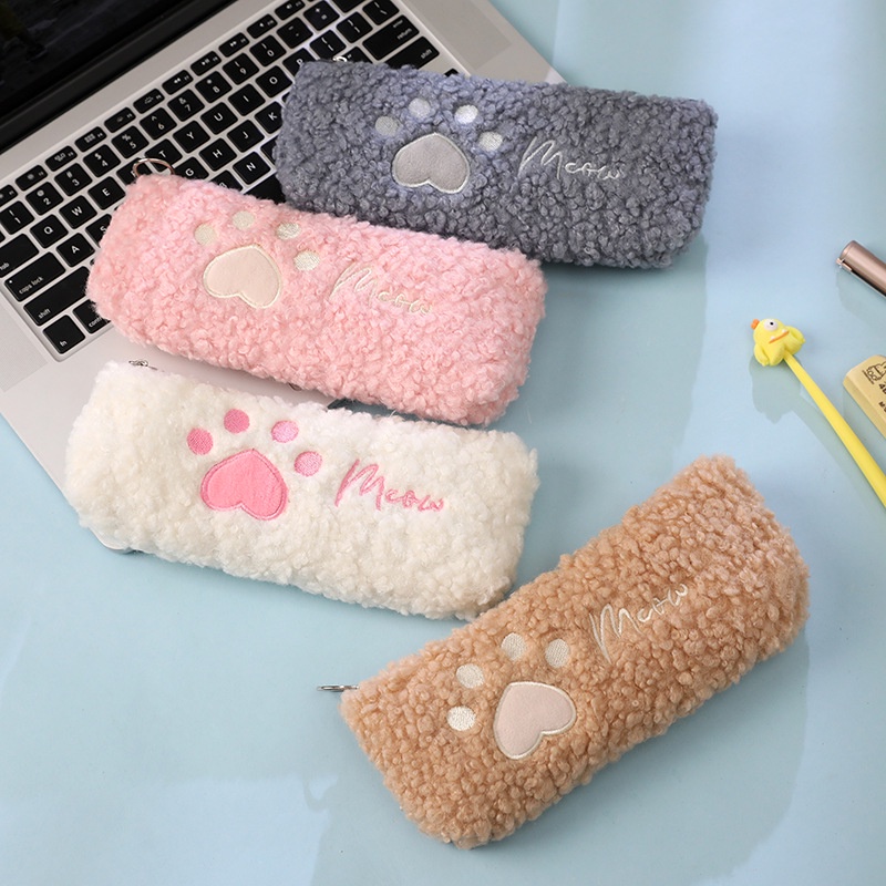 (Thaosi8420) Hộp đựng bút, túi đựng bút lông xù chân mèo xinh Meow dễ thương