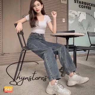 Quần jeans nữ Shynstores dáng suông ống rộng lưng cao, vải bò dày đẹp , không giãn