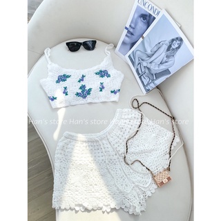 [HAN’S STORE ]ÁO CROP LEN ĐAN HOA TÍM MÙA HÈ ( ẢNH THẬT) A1106