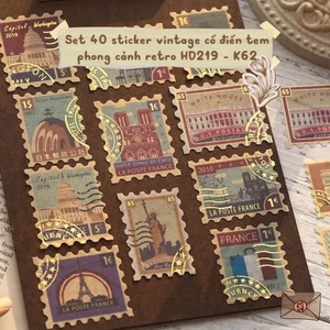 Sticker vintage cổ điển trang trí sổ dán laptop dán tường tem phong cảnh retro set 40 nhãn dán HD219 - K62