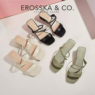 Erosska - Guốc cao gót nữ phối dây kiểu dáng đơn giản màu xanh cao 3cm - EB064
