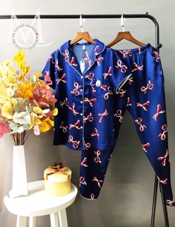 Pijama lụa form lớn tay ngắn quần dài, chất liệu lụa satin cao cấp mềm mại, chất vải mát mịn, co giãn nhẹ