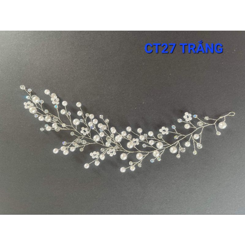 CT27 cài tóc cô dâu ngọctrai phối hạt pha lê phong cách Châu Âu, phụ kiện cài tóc cô dâu, phụ kiện cưới