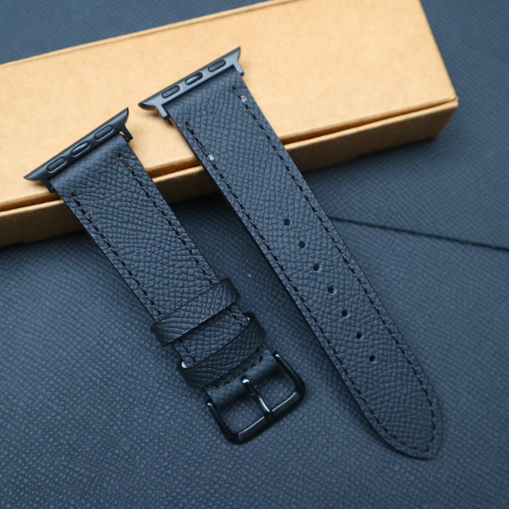 Dây đeo dành cho apple watch da epsom đen cao cấp, sang trọng cho nam, nữ. awp 101