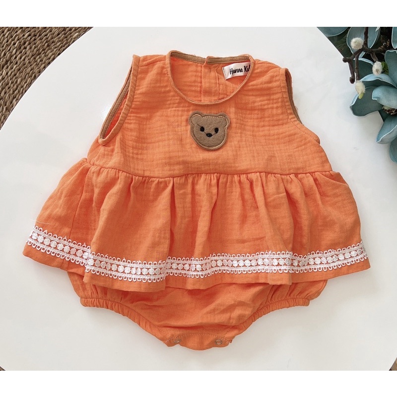 Bodysuit Mặt Gấu Xô Muslin Cho Bé Gái 5-11Kg